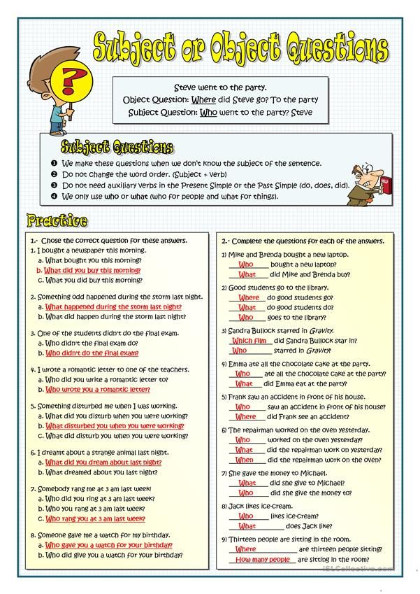 Subject Verb Object Worksheets