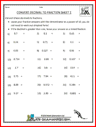 Math Decimals To Fractions Worksheets