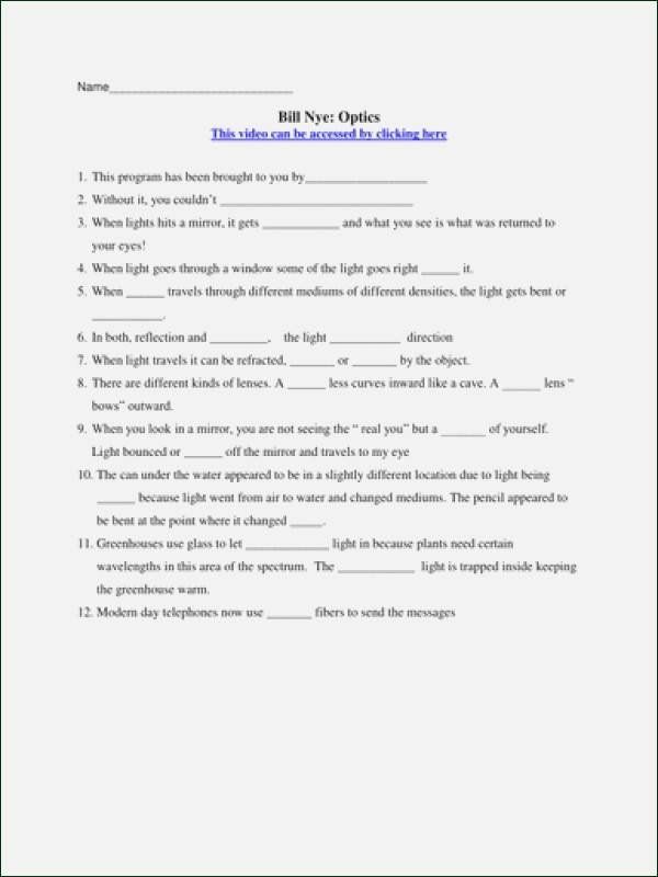 Bill Nye Chemical Reactions Worksheet