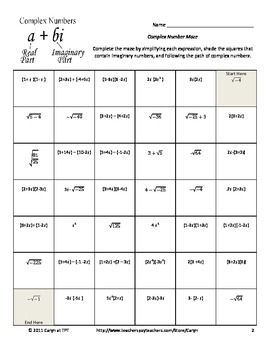 Imaginary Numbers Worksheet