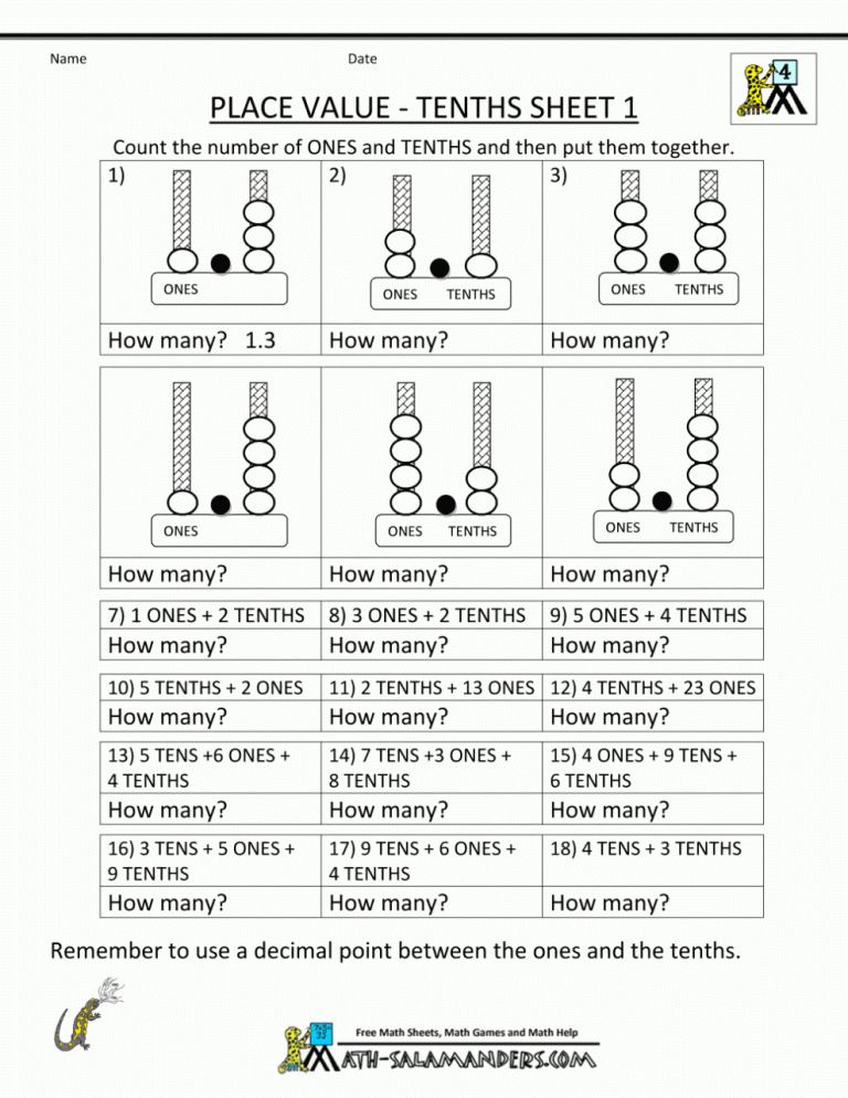 Decimal Place Value Worksheets 4th Grade Pdf