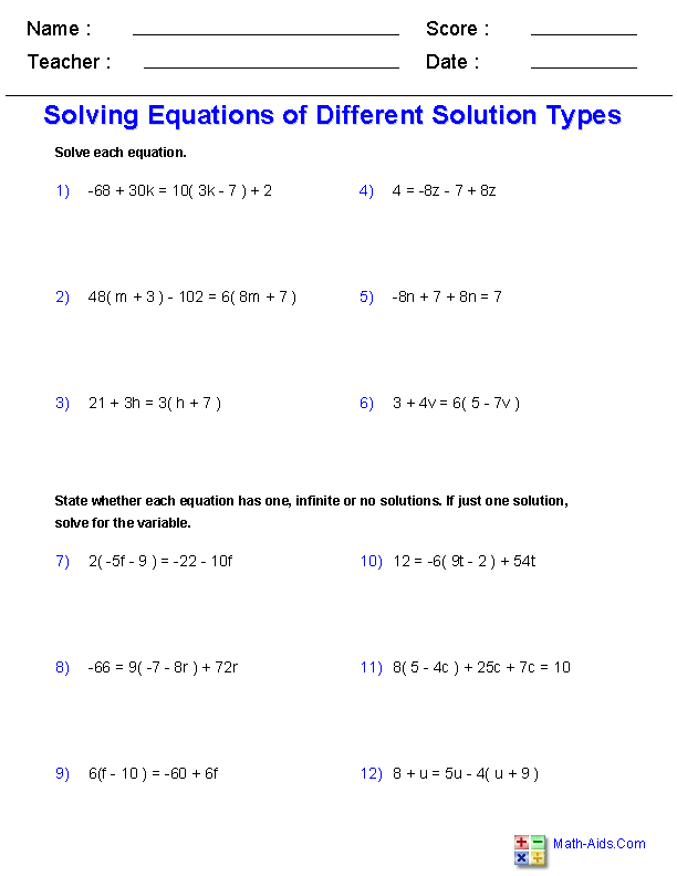 6th Grade Algebra Worksheets With Answers