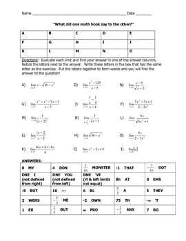 Evaluating Limits Worksheet