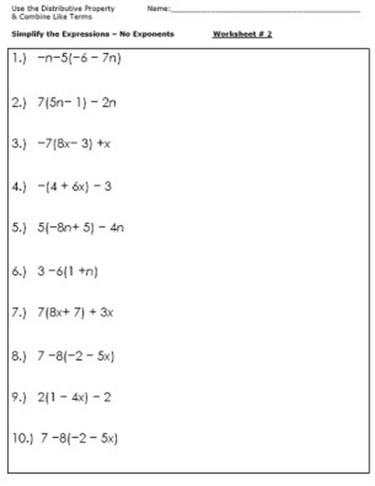 Simple Algebra Worksheets For Grade 6