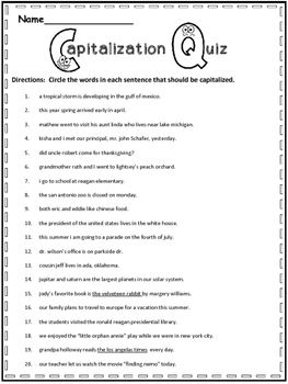 Capitalization Worksheets 5th Grade