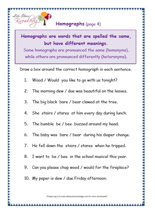 Homographs Worksheets Grade 2