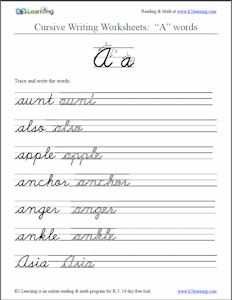 Cursive Handwriting Worksheets Printable