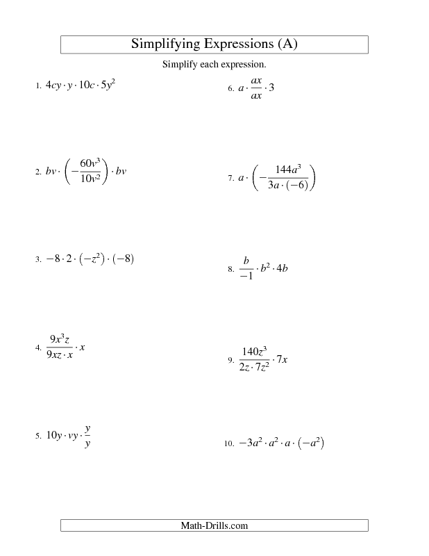 Simplifying Expressions Worksheet Answer Key