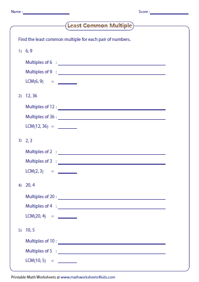 Least Common Multiple Worksheet Pdf