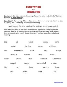 Connotation And Denotation Worksheets With Answers