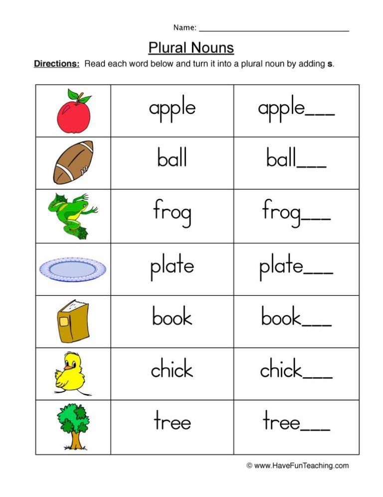 Singular Plural Worksheets For Grade 1