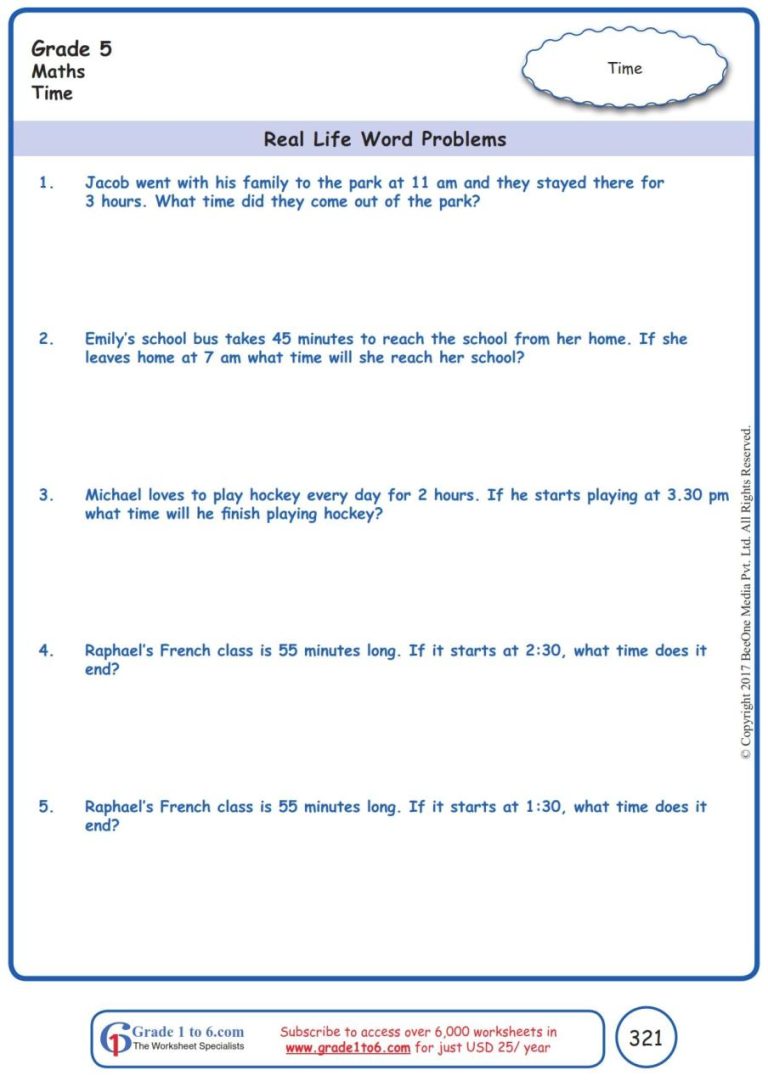 Maths Worksheet For Class 5