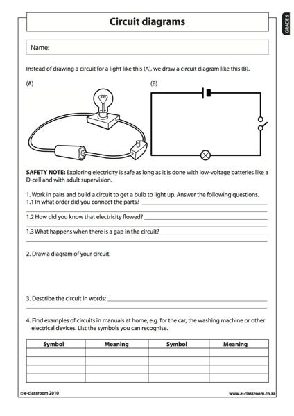 Electricity Worksheet 4th Grade