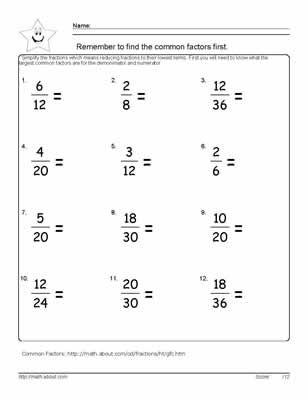 Simplifying Fractions Worksheet 7th Grade