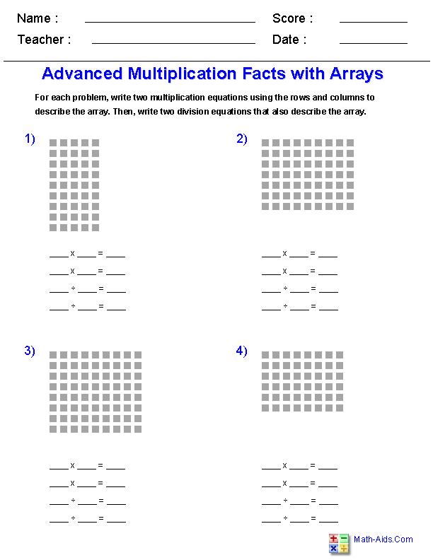 3rd Grade Math Worksheets Multiplication Arrays