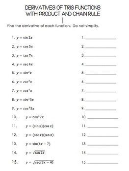 Derivative Worksheet