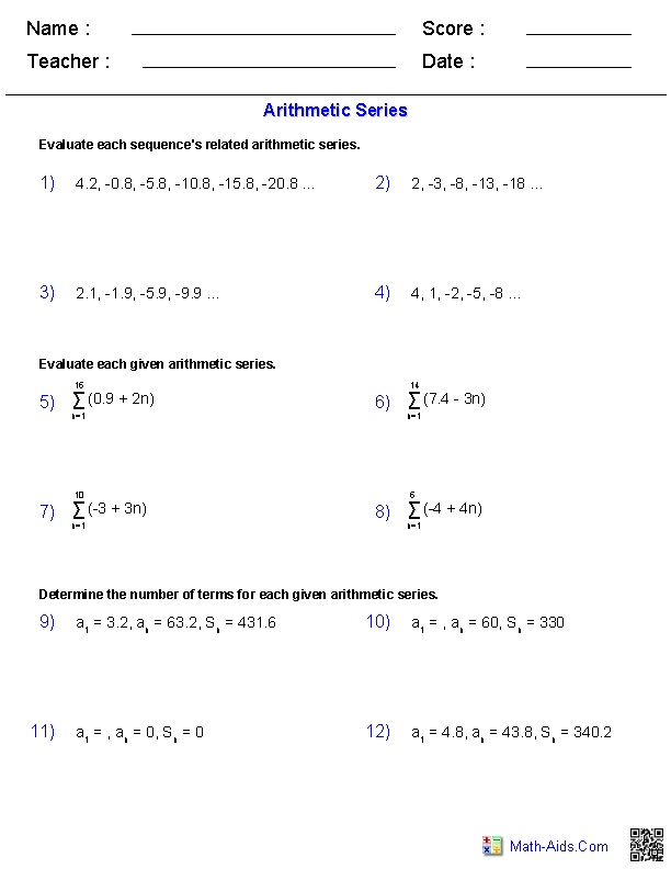 Arithmetic Series Worksheet