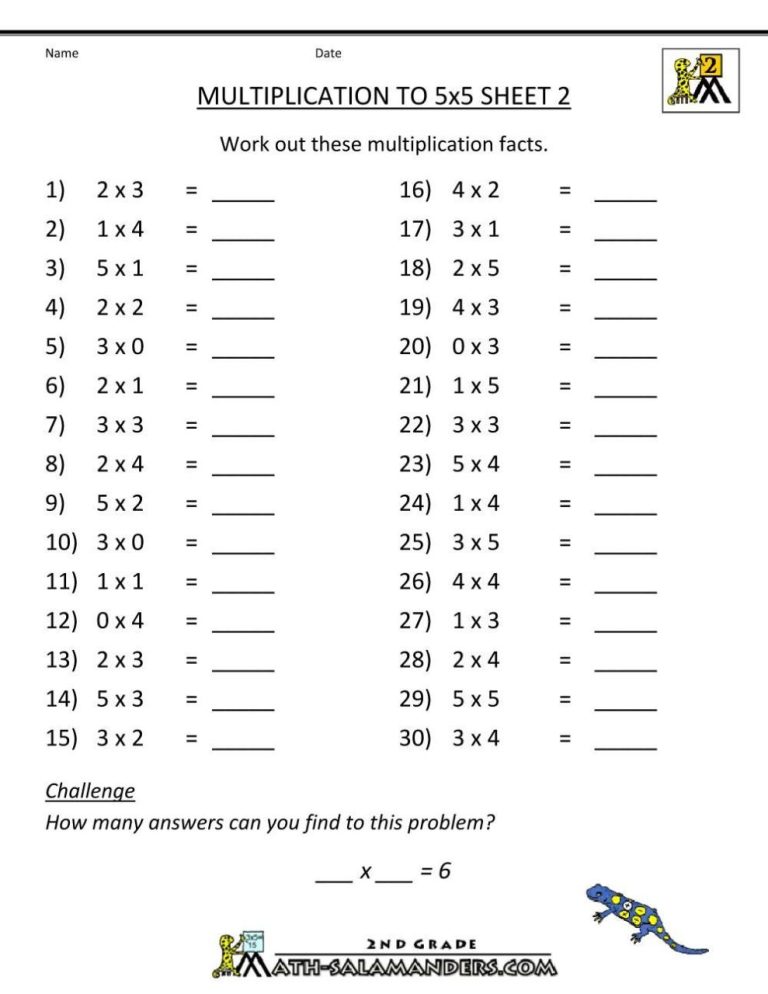 Multiplication Sheets Grade 4