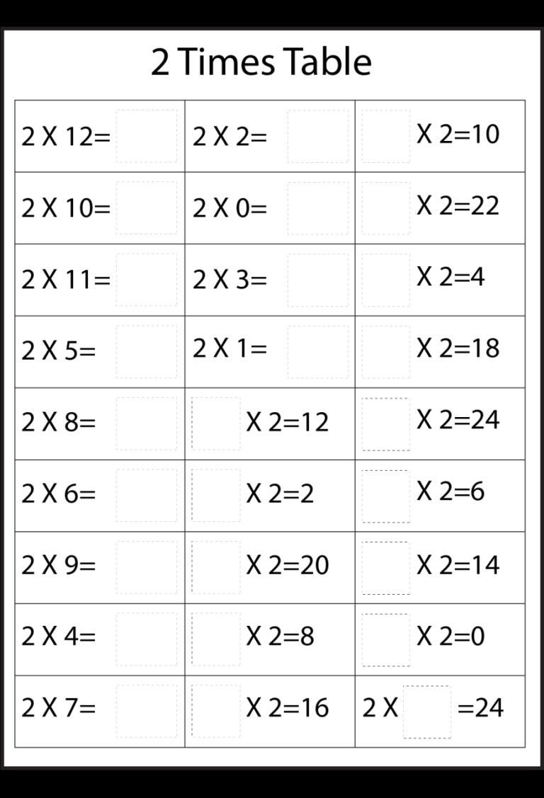 8 Times Table Worksheet With Answers