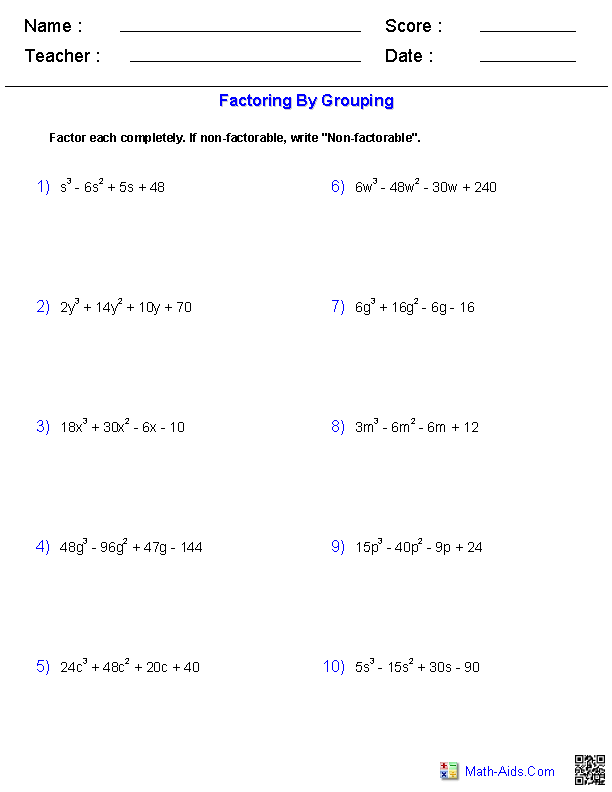 Factoring Polynomials Worksheet Free