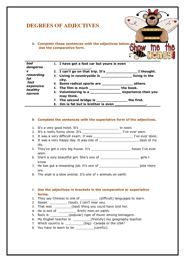 Degree Of Comparison Worksheet For Class 3