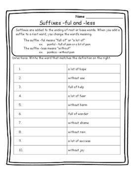 Suffixes Worksheets With Answers