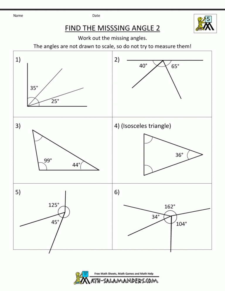 Angles Worksheet 7th Grade