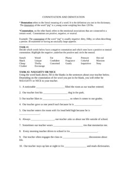 Connotation And Denotation Worksheets 8th Grade