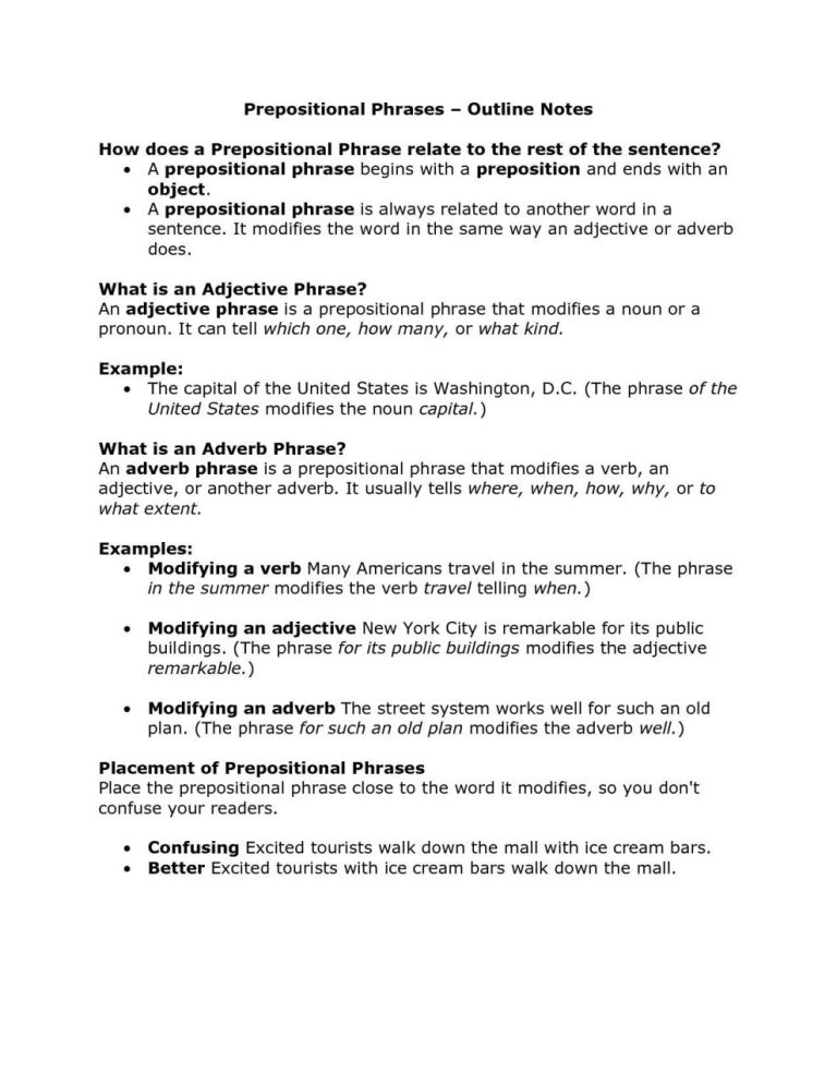 Adjective Phrase Worksheet