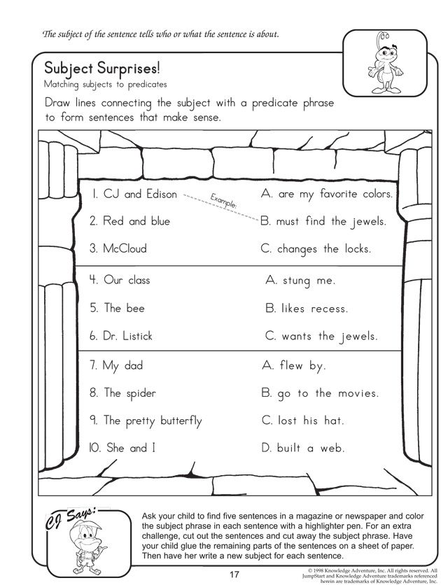 Subject Predicate Worksheet 3rd Grade