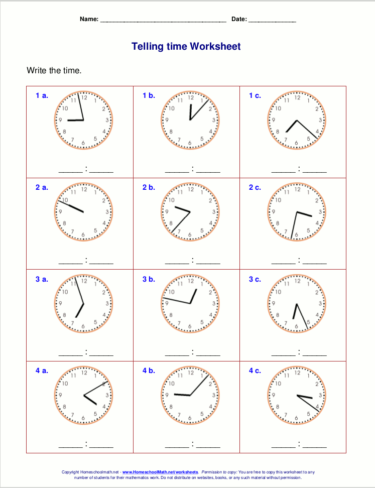 Clock Worksheets 3rd Grade