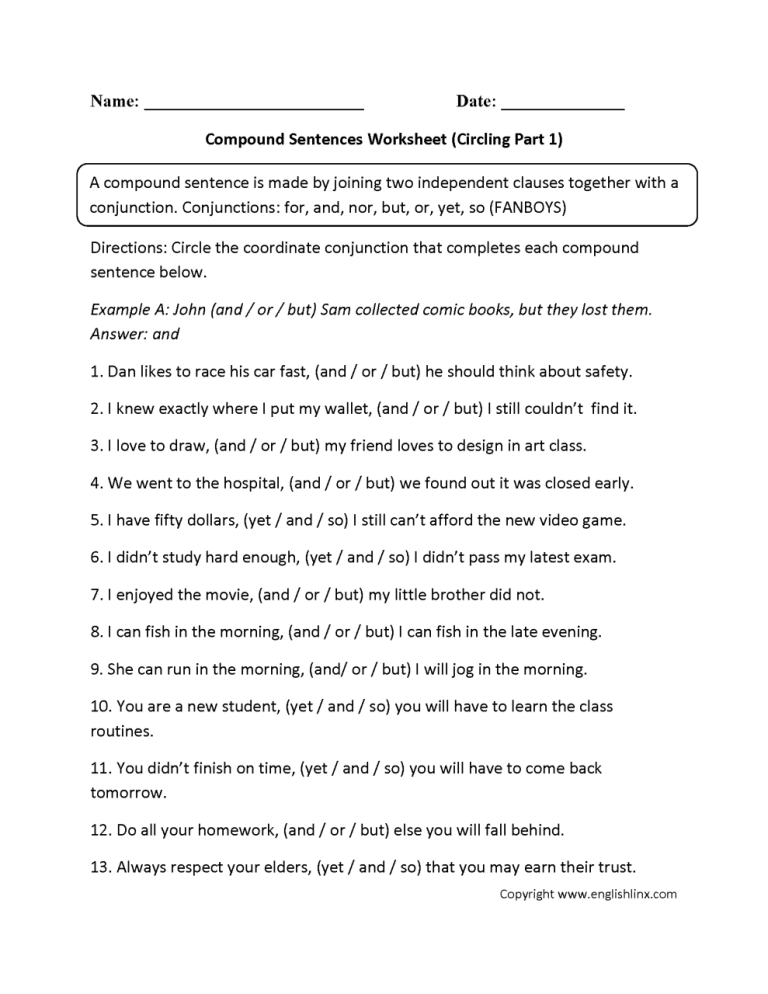 Grade 8 Simple Compound And Complex Sentences Worksheet 7th Grade