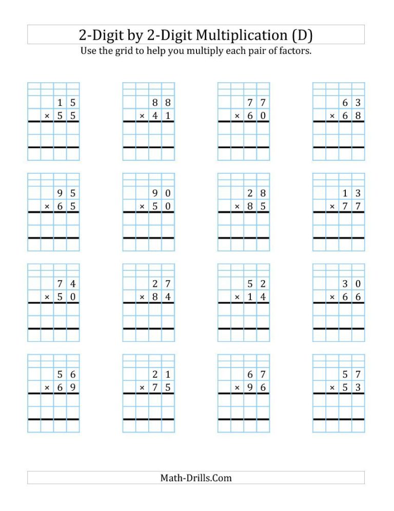 2 Digit By 2 Digit Multiplication With Grid