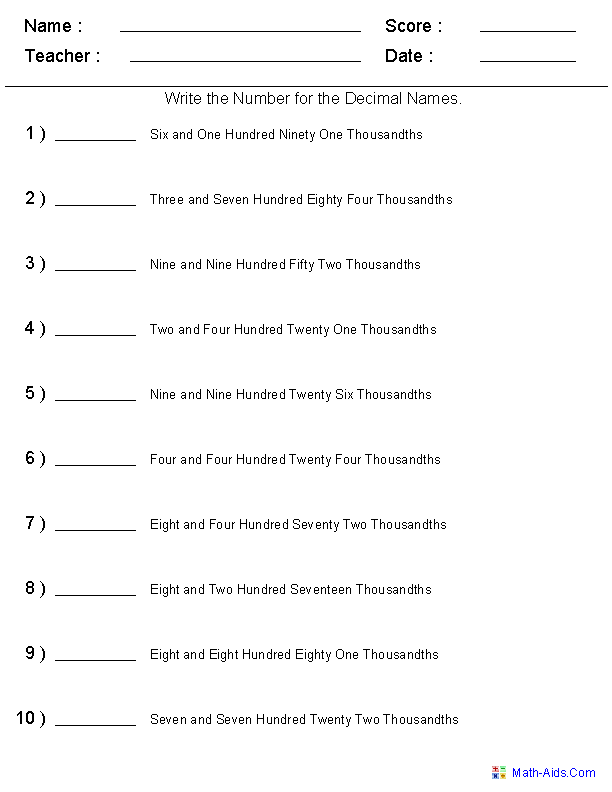 Writing Numbers In Words Worksheets Grade 5