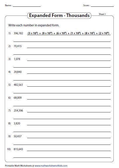 Expanded Form Worksheets Grade 4