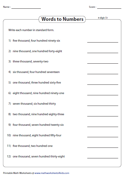 Writing Numbers In Words Worksheets Grade 6