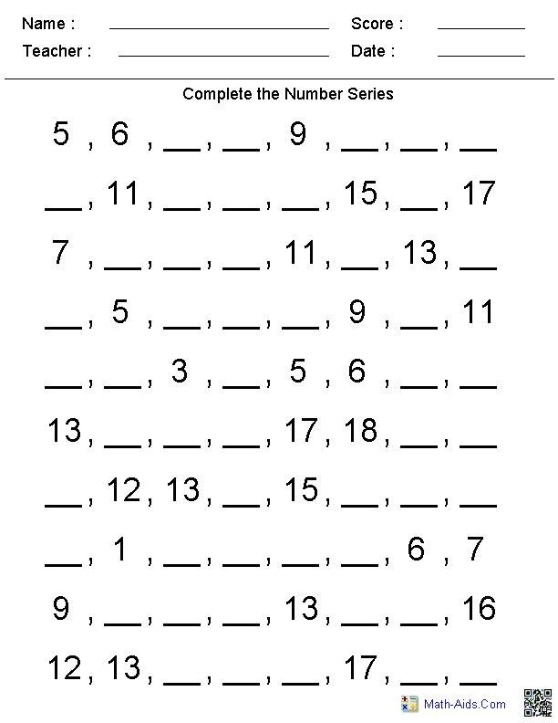 Number Sequence Worksheets