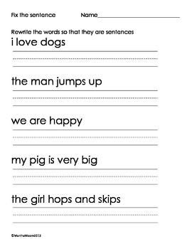 Sentence Structure Worksheets 1st Grade