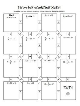 Two Step Equation Maze Key