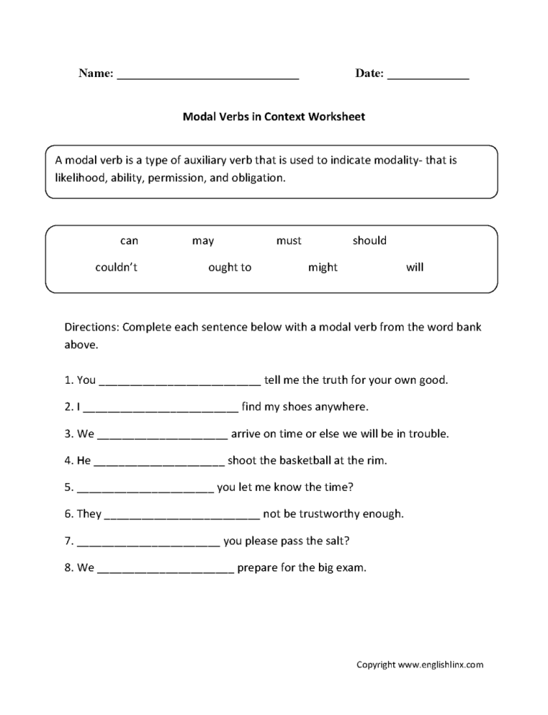 Linking Verbs Worksheet Grade 8