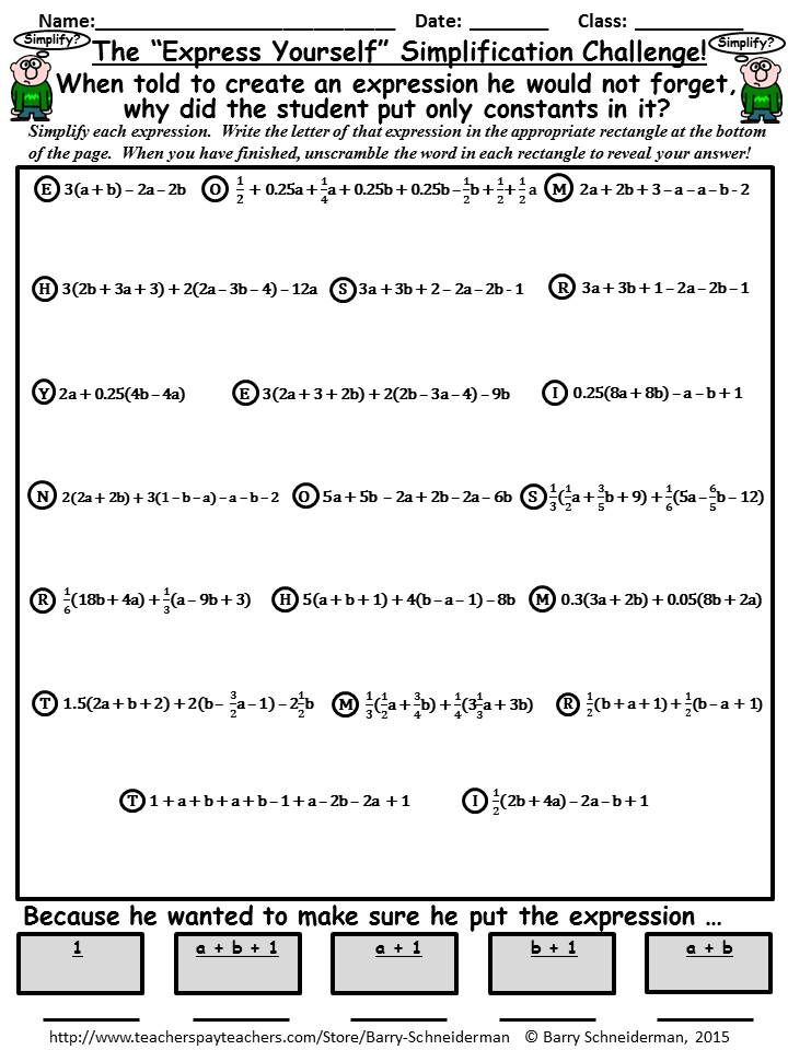 Combining Like Terms Worksheet With Exponents