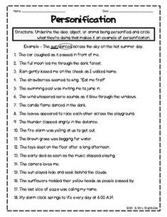 Personification Worksheet