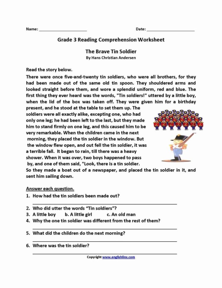 English Comprehension Worksheets For Grade 3