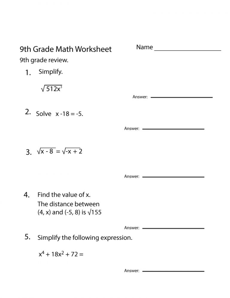 Year 9 Maths Worksheets