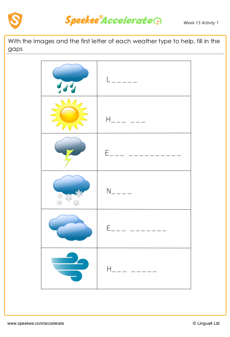 Weather Worksheet Spanish