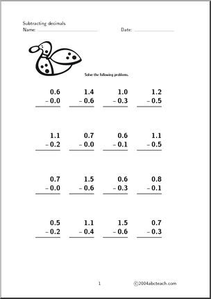 Subtracting Decimals Worksheet Grade 6