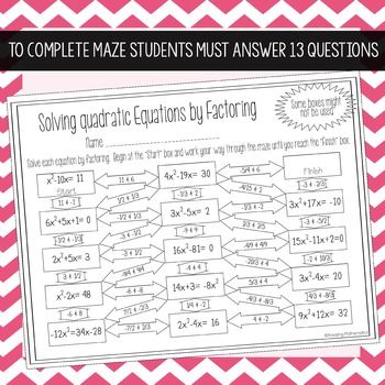 Solving Quadratic Equations By Factoring Worksheet