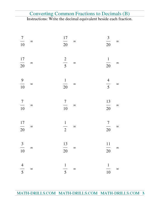 Converting Fractions To Decimals To Percents Worksheet Pdf