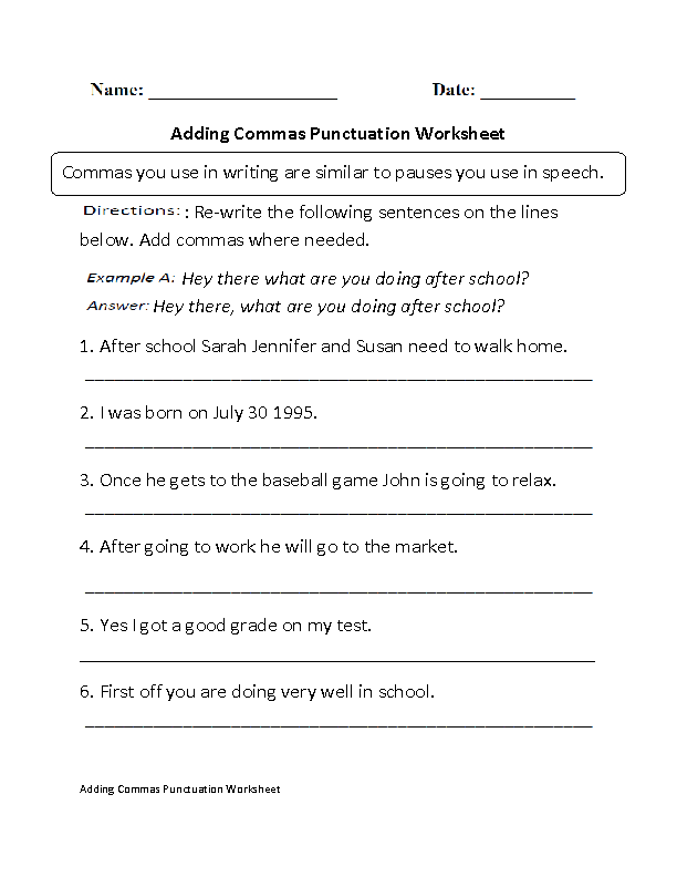 Punctuation Worksheets With Answers