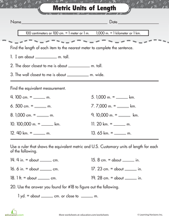 Converting Metric Units Worksheet 5th Grade